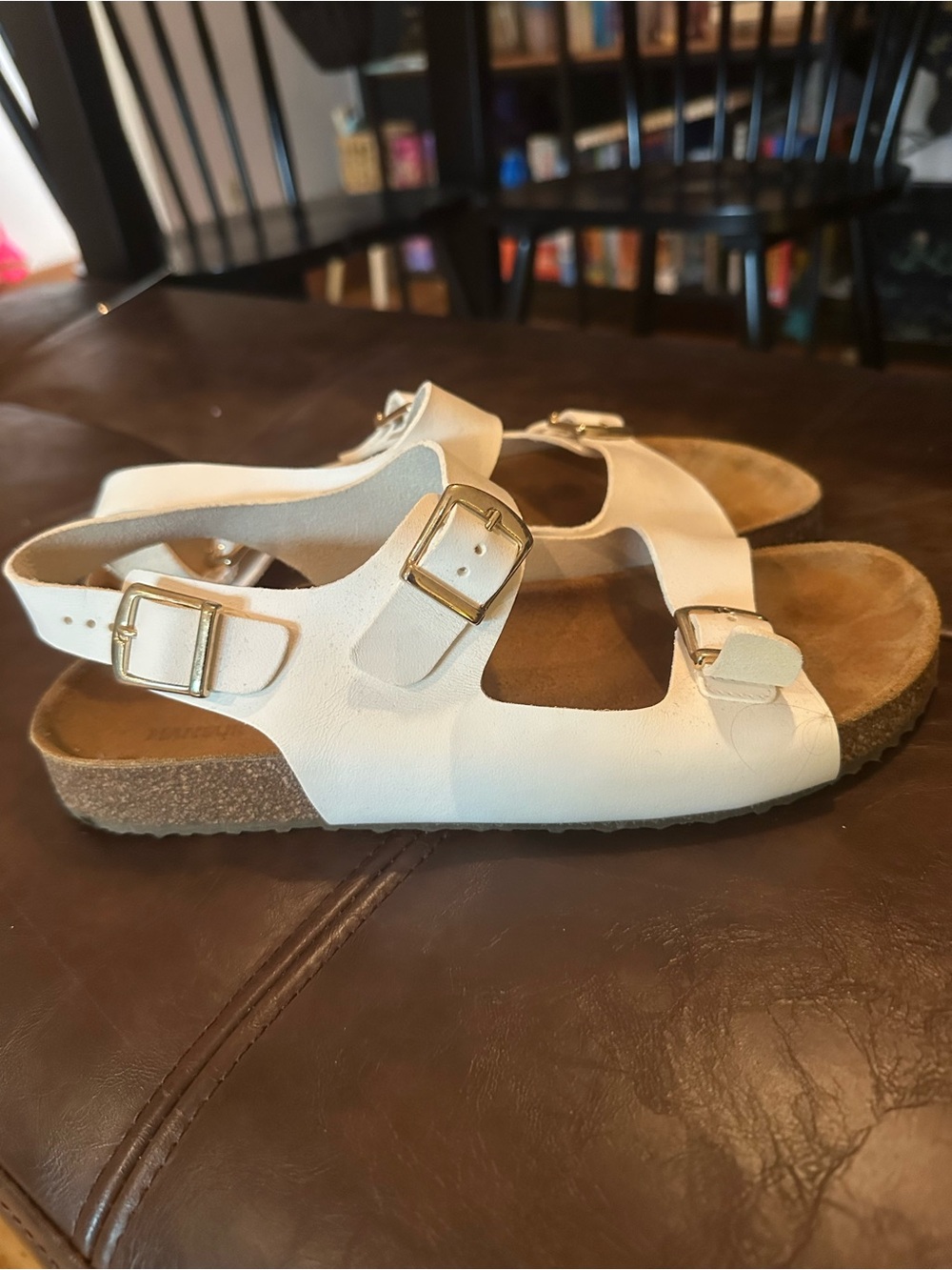 Mansur Gavriel White Leather Double-Buckle Sandals with Gold Hardware